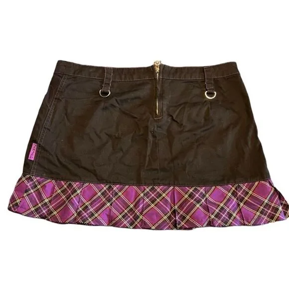 Y2K Tripp NYC gothic punk pleated radass purple plaid mini black skirt Small - Picture 3 of 7